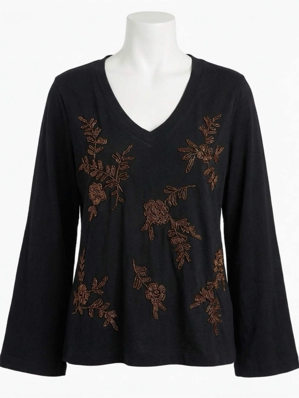 NEW JOHNNY WAS‎ beaded kimono sleeve tee in black